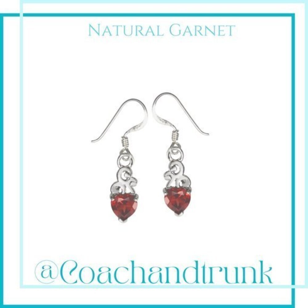 Natural Garnet Petite Heart Cut VSI-VS2 Clarity 925 Silver Earrings‎ (NWT)